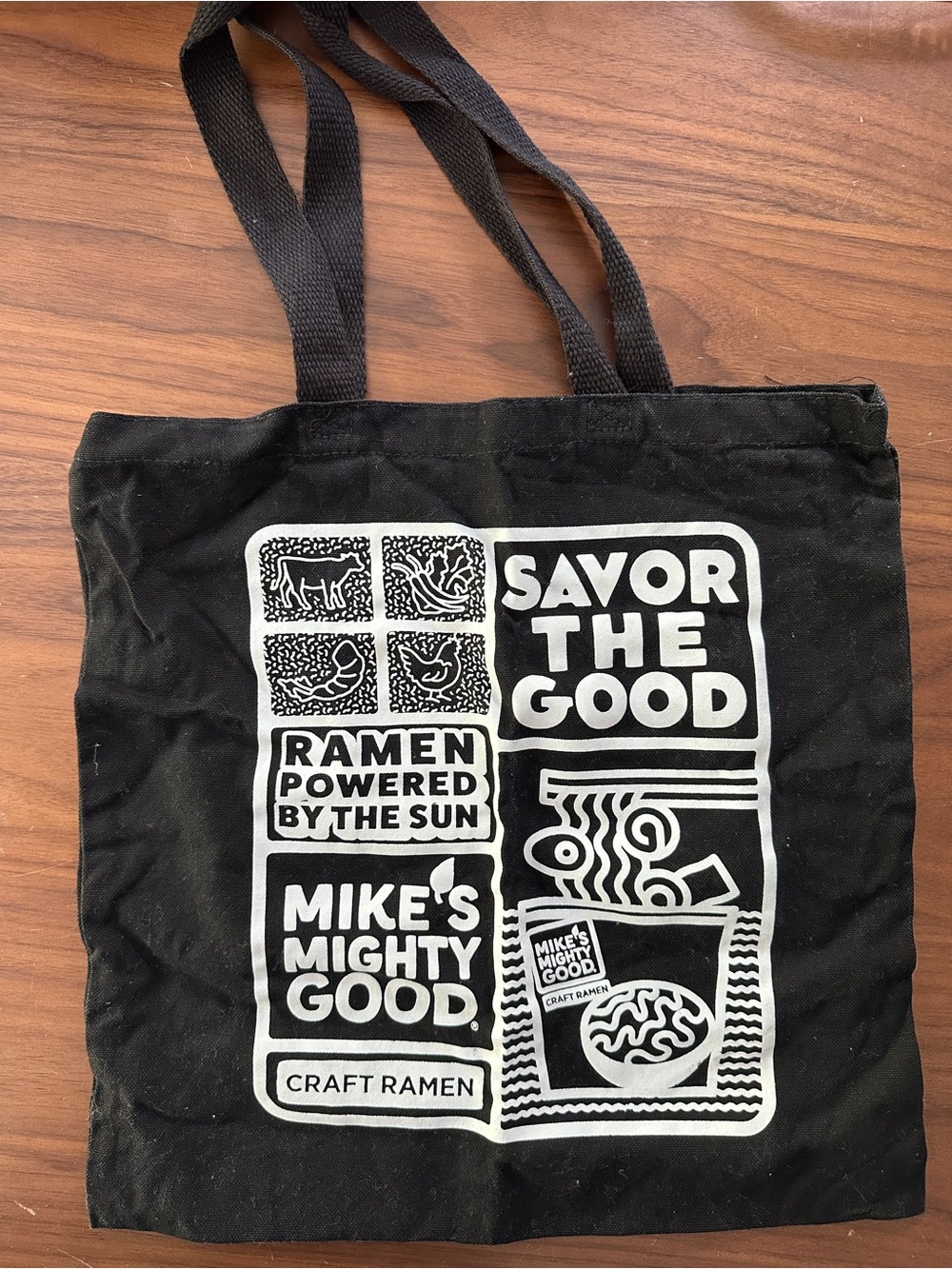 Black Graphic Tote Bag (Mike’s Mighty Good Ramen)